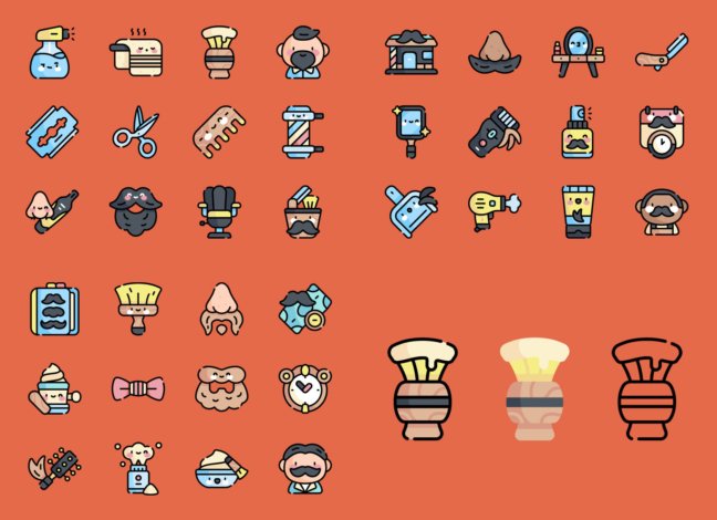 Barber shop: 50 icons in 3 styles 2