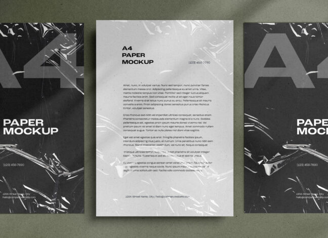 Wrinkled Plastic A4 Paper Mockup