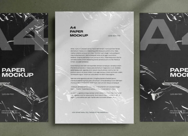 Wrinkled Plastic A4 Paper Mockup