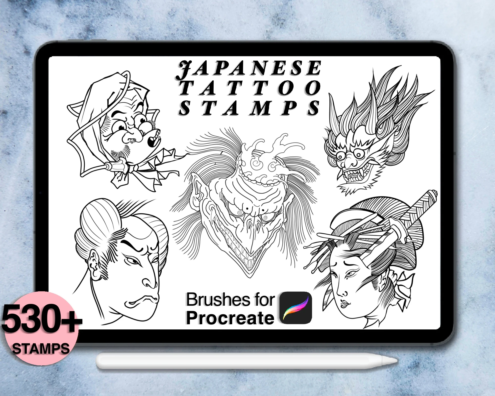 Tattoo Stamp Brushes Procreate - GraphicsBunker