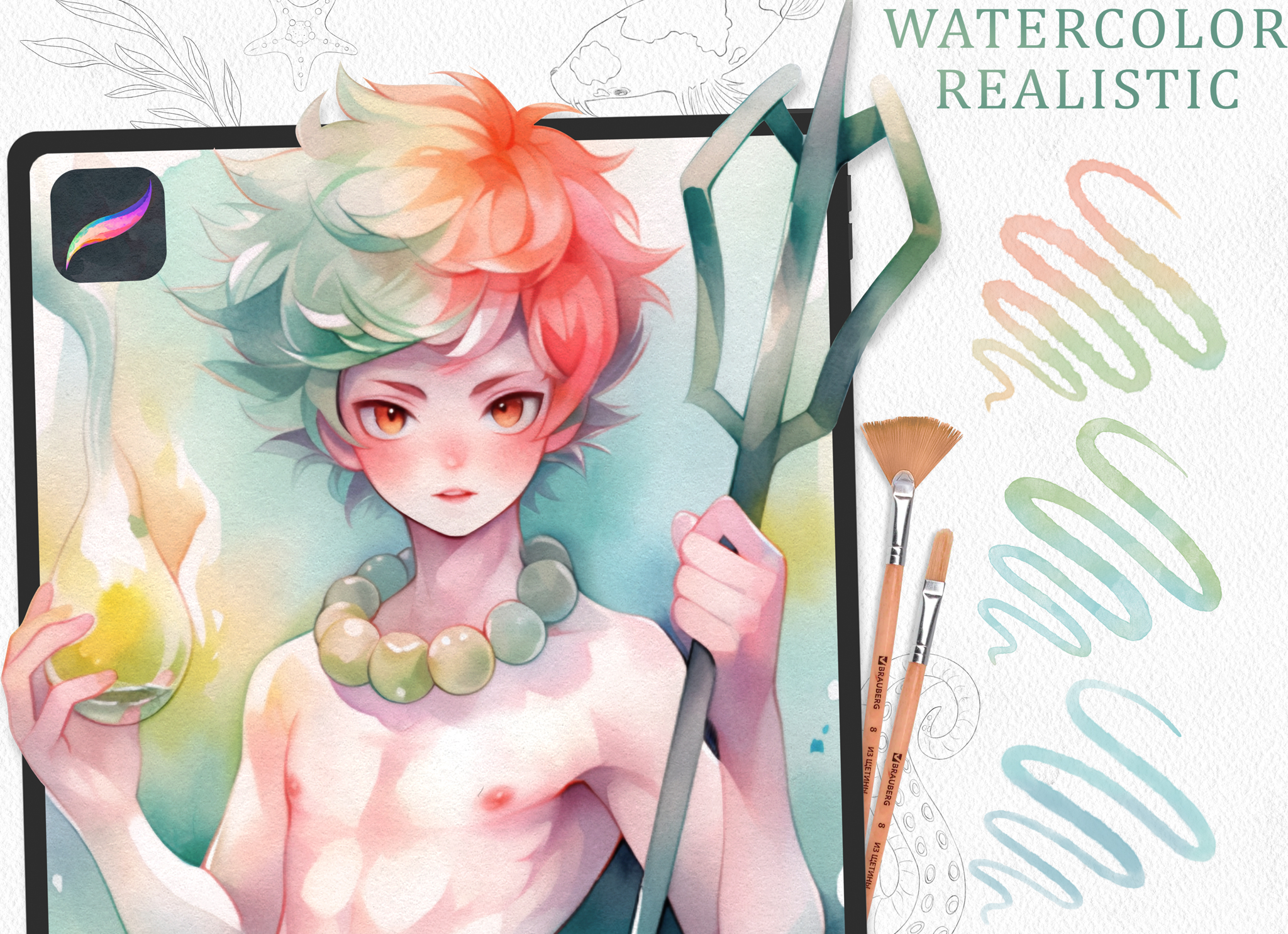 Triton Watercolor Procreate Brushes - GraphicsBunker