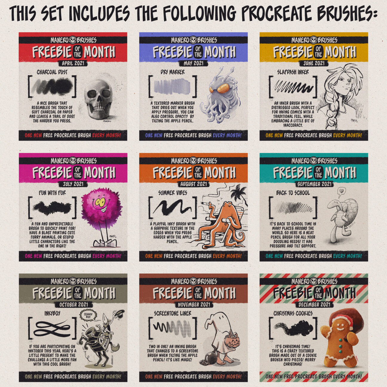 2021 Compilation Procreate Brushes - GraphicsBunker