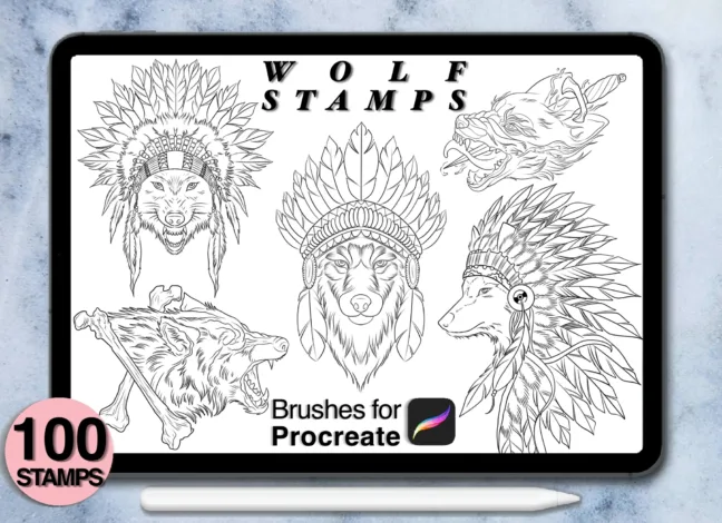 Wolf Tattoo Stamp Brushes Procreate