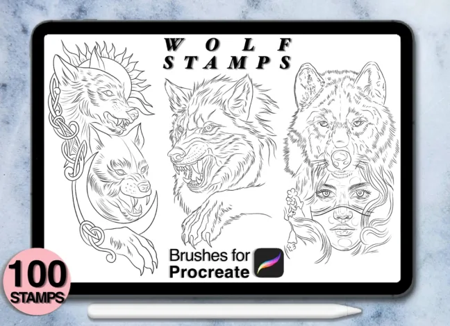 Wolf Tattoo Stamp Brushes Procreate