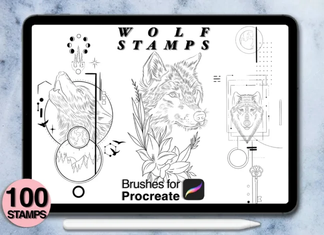 Wolf Tattoo Stamp Brushes Procreate