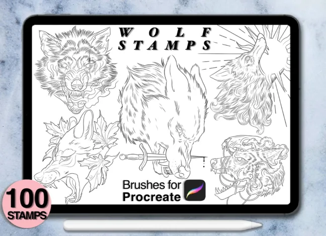 Wolf Tattoo Stamp Brushes Procreate
